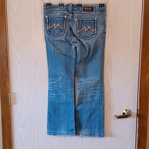 Miss Me Jeans, Size 29, Mid-Rise, Boot Cut, 30W x 28L, Bedazzled, Distressed - Picture 2 of 13